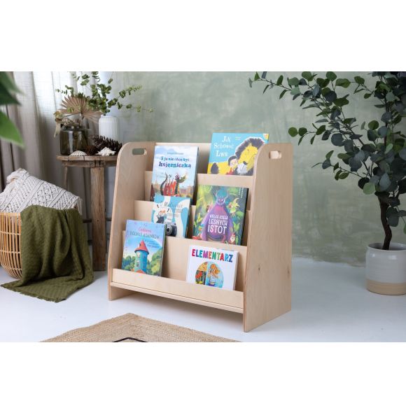 Montessori bookshelf, transparent varnish, 73 cm