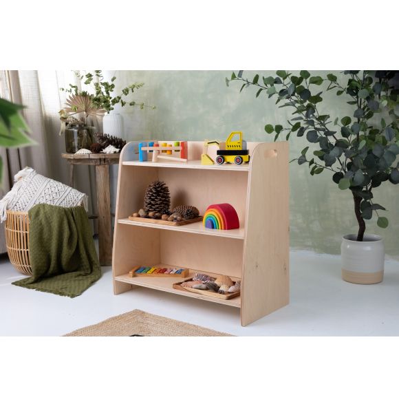 Montessori toy shelf, transparent varnish, 73 cm