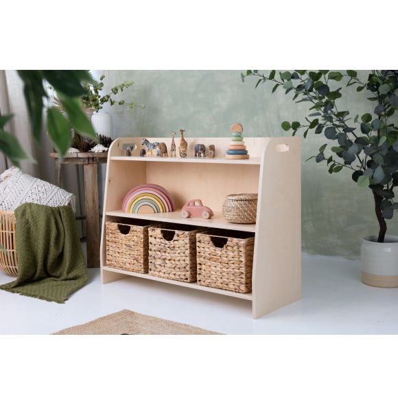 Montessori toy shelf, transparent varnish, 90 cm