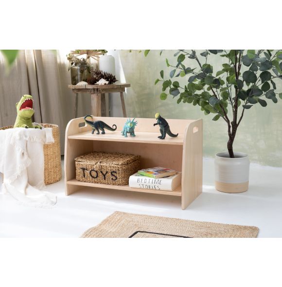 Small montessori toy shelf, transparent varnish, 73 cm