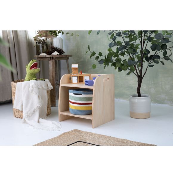 Small montessori toy shelf, natural wood, 40 cm