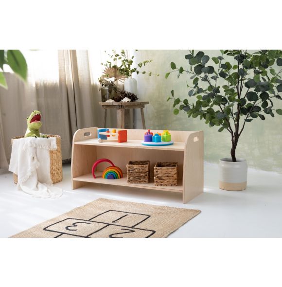 Small montessori toy shelf, natural wood, 90 cm