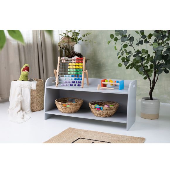 Small montessori toy shelf, grey, 90 cm