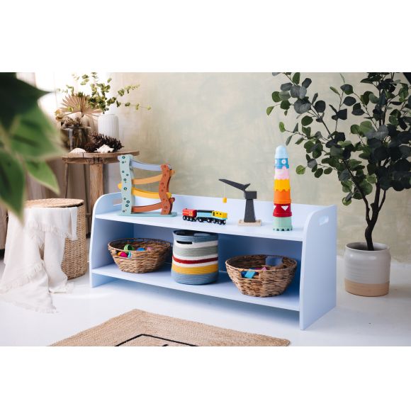 Small montessori toy shelf, blue, 110 cm