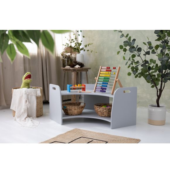 Low corner toyshelf, grey